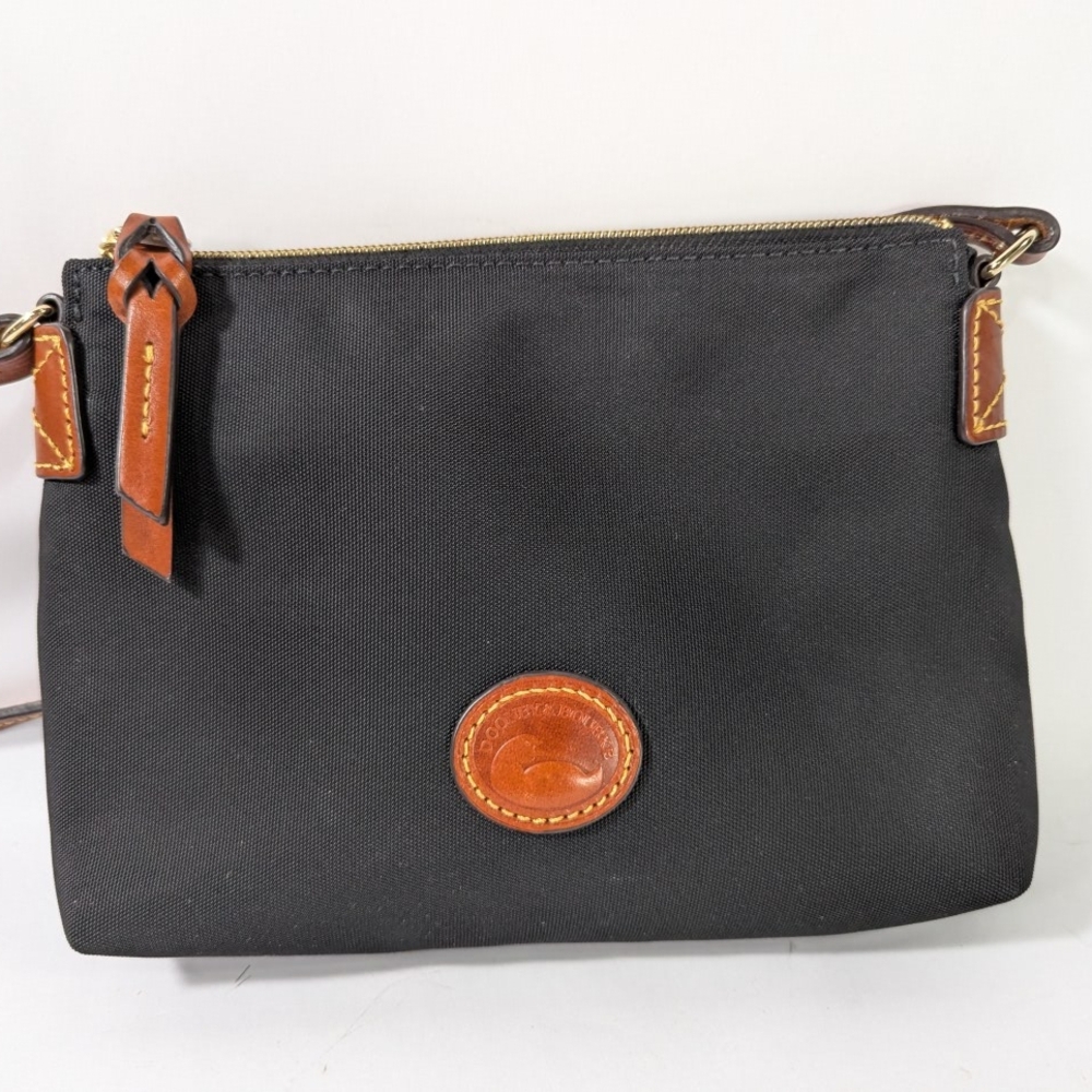 Dooney & Bourke Nylon Crossbody Leather Trim Shoulder Bag Purse Pouchette Black